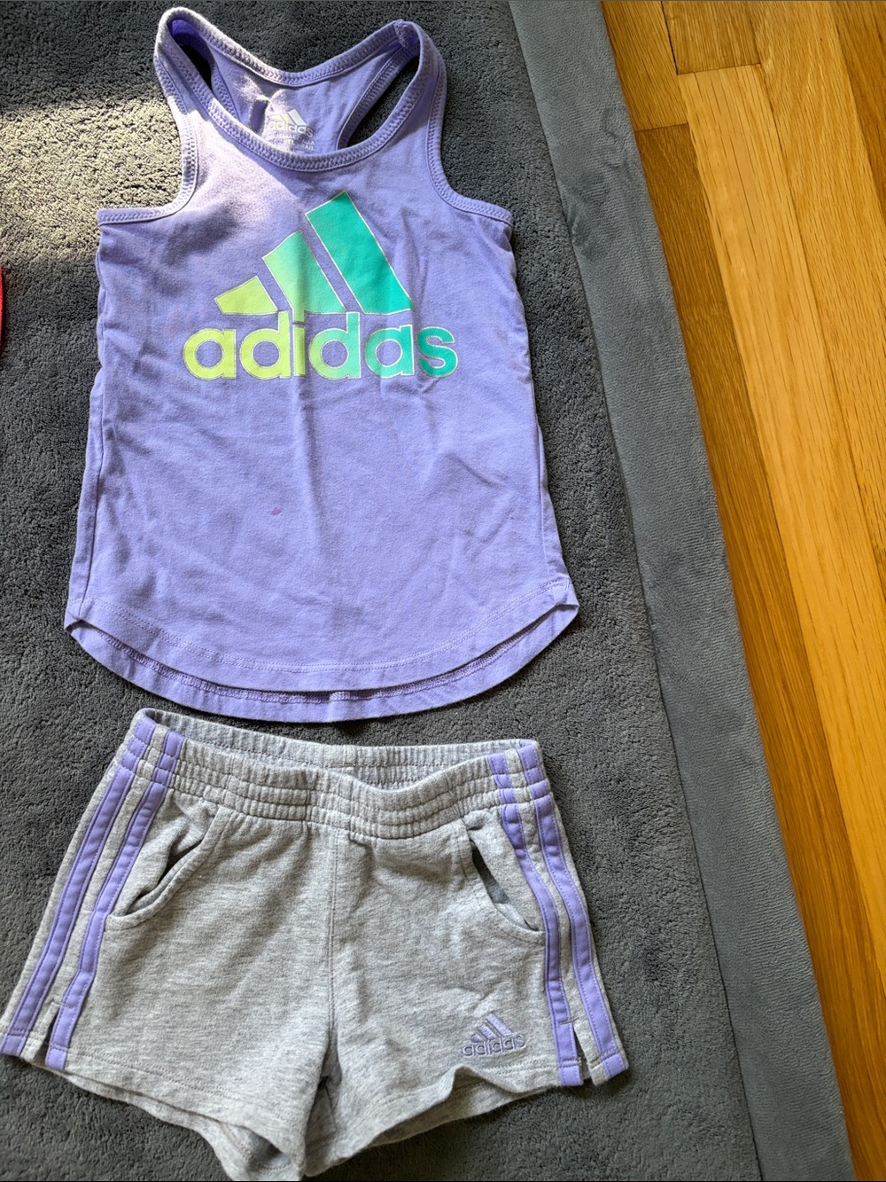 adidas Girls Lavender Tank Top with Teal & Lime Logo